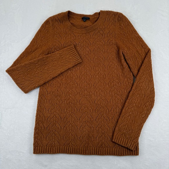 Talbots Sweaters - Talbots Womens Medium Rust Orange Pointelle Chevron Crewneck Sweater JO5161